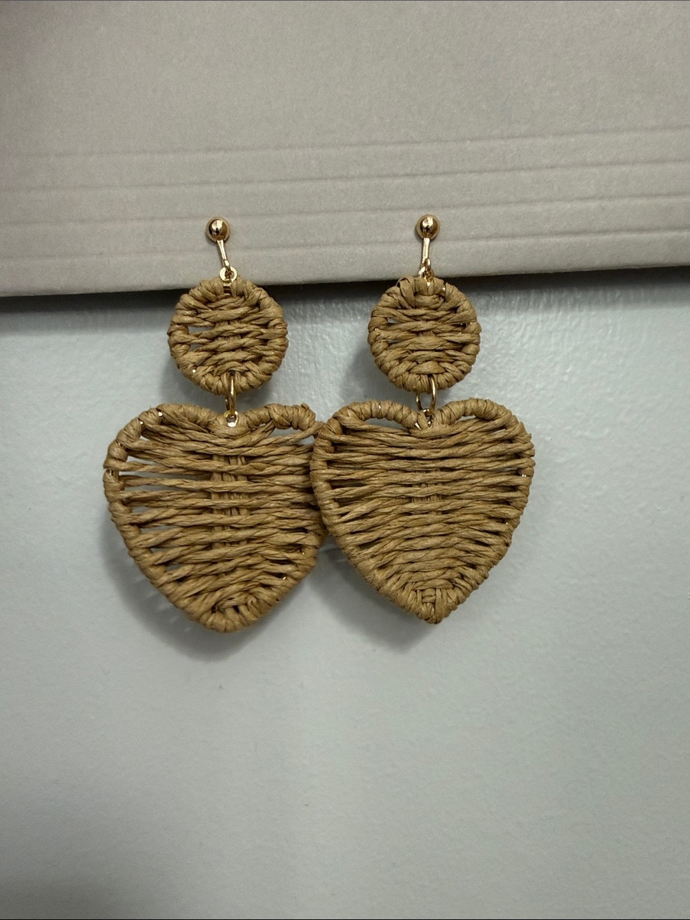 Rattan Heart Drop Clip Earrings